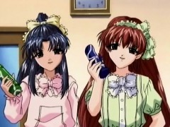 Roped anime threesome dildoed pussy