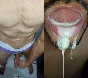 Cum in My Mouth, Play with Your Cum, and Swallow It, Sexy, Femboy, Trans, Gay Naughty, Tongue, Sloopy, Six Pack, Fitness Teen
