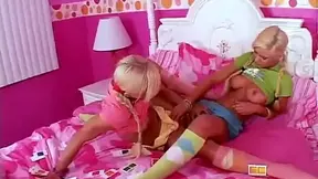 Lesbian friends play with themselves together