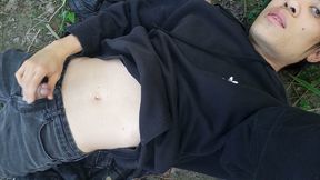 The Cute Gay Twink Jerking off His Cock, Pulled Through His Fly While Outdoors, Is Jon Arteen