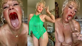 Dildo Deep Throating, Gagging, Thick Spit, Tongue Out, Wide Open Mouth