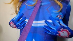 Trans pet girl Samus Slapping her tits and Sucking Dick after Jerks a Dildo with her Armpits