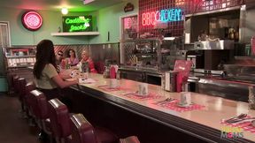 Two cooks serving up a side of threeway mayhem with their sizzling dessert delivery