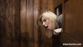 Full-figured blonde teen Yuffie Yulan gives deepthroat blowjob and accepts a titfuck