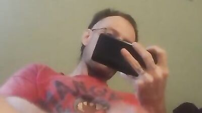 Smoking and masturbating huge cock with spit.