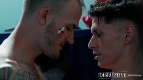 Boxer Christian Wilde drills jock Troy Accola in gym locker room