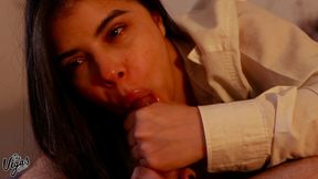 my girl gives me a passionate pov blowjob – sloppy deepthroat and swallow wearing a sexy open shirt - william and selena vega