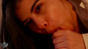 my girl gives me a passionate pov blowjob – sloppy deepthroat and swallow wearing a sexy open shirt - william and selena vega