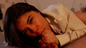 my girl gives me a passionate pov blowjob – sloppy deepthroat and swallow wearing a sexy open shirt - william and selena vega