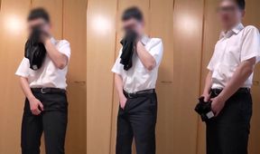 Gay coworker's smelly underwear jerkoff and cumshot while sniffing his suit