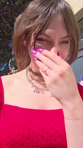 Sissy Walking Outside Showing Her Chastity Cage
