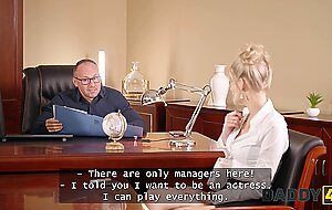 Daddy4k. slutty blonde with natural tits has no rules and is fucking with her bf's daddy on the