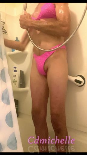 Cdmichelle Taking a Shower wearing Sexy Pink Bikini