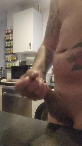 Horny Boy Wanking, Cumming Over Kitchen Counter & Licking in up