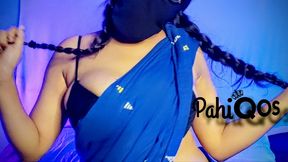 Desi e-Girl PahiQOS Blue Mekhela Ass-Plug Slut - Nude Fingering, Boob Slap, Ass Spank!