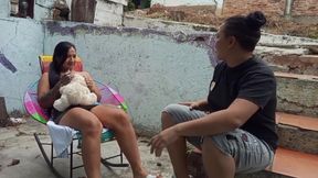 Lesbian girlfriends enjoy homemade outdoor romp