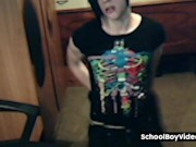Tattood twink plays with his fat uncut dock