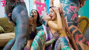 Three alt ladies take these two cocks in all of their holes