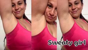 Heavy tits + sweat-soaked armpits... do you dare to smell them?