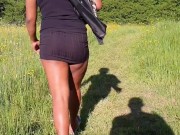 Sexy Latina Walking in the PARK - Short Skirt Riding Up - UPSKIRT CANDID
