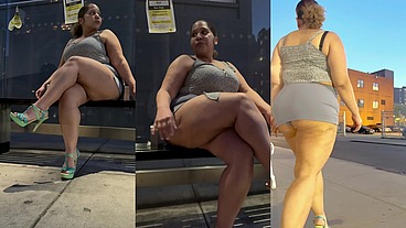 Boricua Leg Tease Queen - Mini Skirt - High Heels Stillettos- Walking Slow Motion- Crossed Legs Thick Thighs Puerto Rican Mami