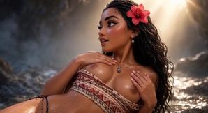 Moana Wet and Horny in the Cave - Oiled Body, Breast Play and Moaning  AI Hentai