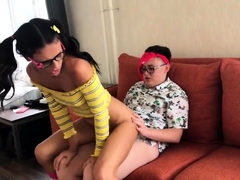 Nerdy stepsiblings have wild taboo affair on the couch