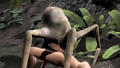 Alien Spider fucks a 3D Redhead in a wild outdoor adventure