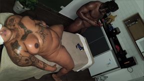 Married Ebony try multiple orgasms with gifted BBC masseuse.