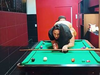 Playing pool in a motel with a sexy shemale from the south.