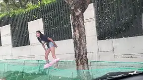 Skinny teens' wild public exposure