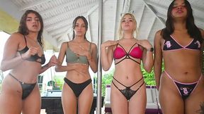 Latias gets herself off in front of other girls in a luxurious mansion