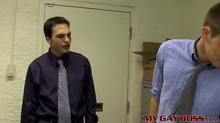 Teenager coworker satisfies his jock boss with his tight bum