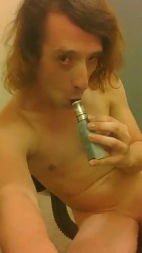 Transgirl Naked in Only Socks Vaping and Coughing