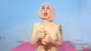 Skinny big-boobed 18yo Ram cosplay girl delivers intense ahegao JOI in steamy POV video