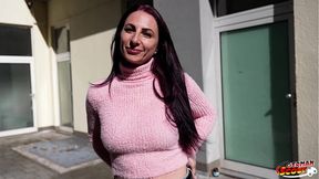 GERMAN SCOUT - Purple Hair German Inked MILF Devil Akita with long labia Pick Up for First Time Casting Fuck