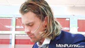 ”Blond hunk Johan Kane destroys the butthole of bottom Logan Moore”