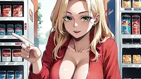 Anime goddess vending machine gives a kinky show with huge tits and round curves