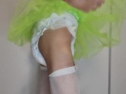 Sissy Girl Jerking Off and Dancing in her Green Tutu
