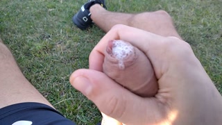 Huge Dirty Cock Gets Handjob In Public And Squirts A Lot Of Thick Sperm In Front Of The Beach