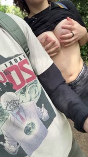 Hiking mate shows me her huge boobs while we go trekking