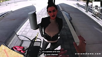 German MILF Sidney Dark's fake tits bounce as she sucks a young guy's big boner