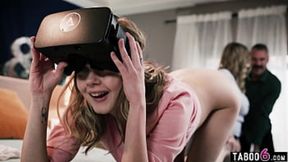 Young stepdaughter teen receives VR headset from stepparents