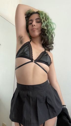 Tiny hairy armpits and natural tits