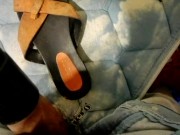 Vacuuming my dick and cum on a beautiful ex friend's sandal.