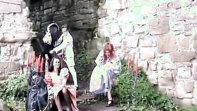 BTS an African outdoor interracial gang bang filming