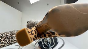 Goddess Humiliates Your Face With Dirty Soles Of Leopard High Heels - Crossed Long Legs, Barefoot, Perfect little Feet 4k