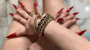 Bracelets fetish and my hands with long fingers, red long nails (2688x1512)