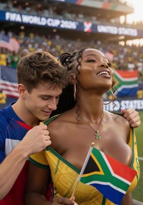 Celebratory hug at a soccer match