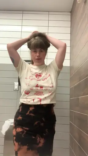 Dada’s cum sock in my mouth in a public restroom